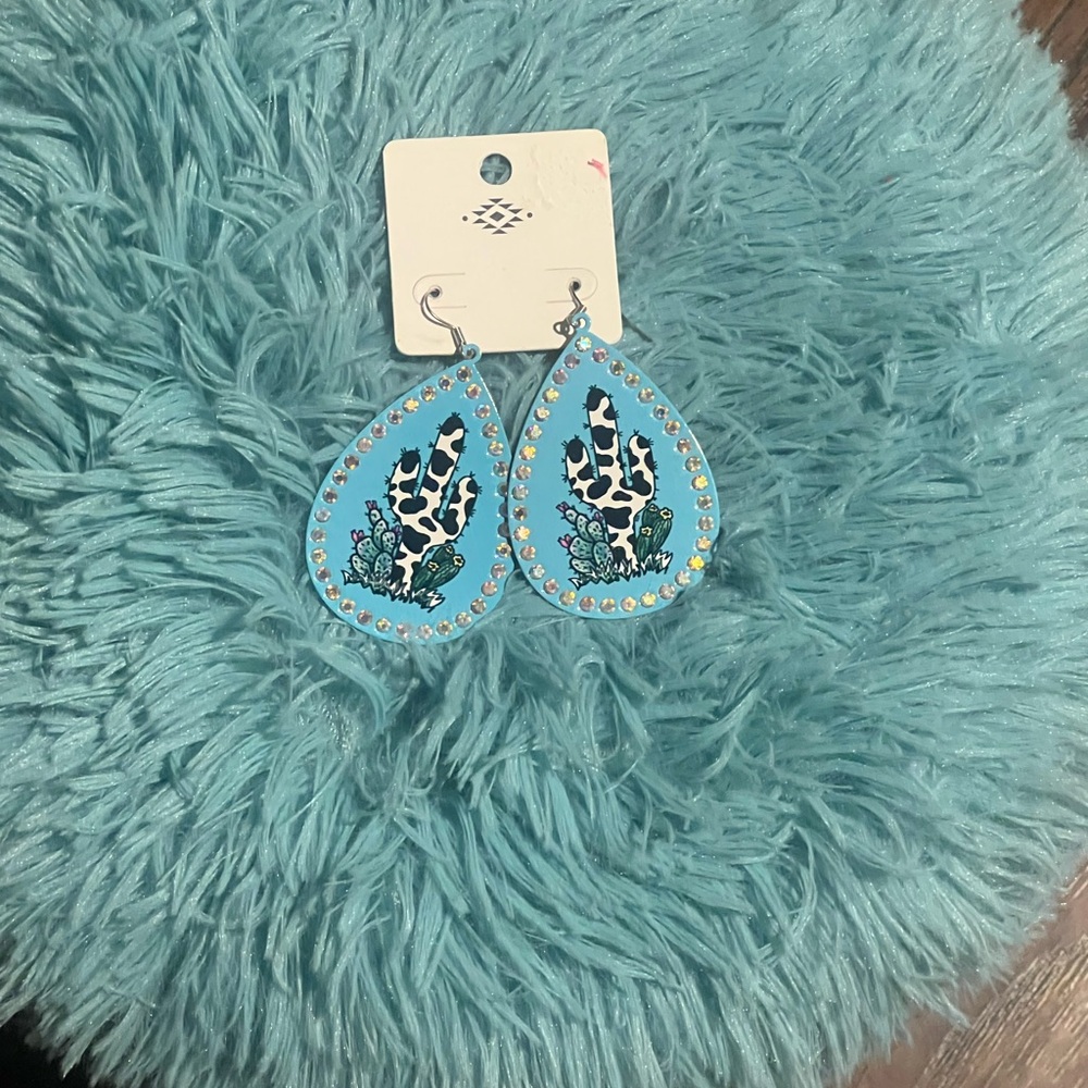 Blue Teardrop Earrings with Rhinestones